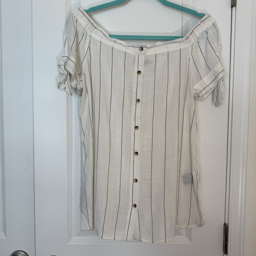 BDG Urban Outfitters Tie-Sleeve Off-The-Shoulder Blouse Top Button-Down Size M - Picture 6 of 14